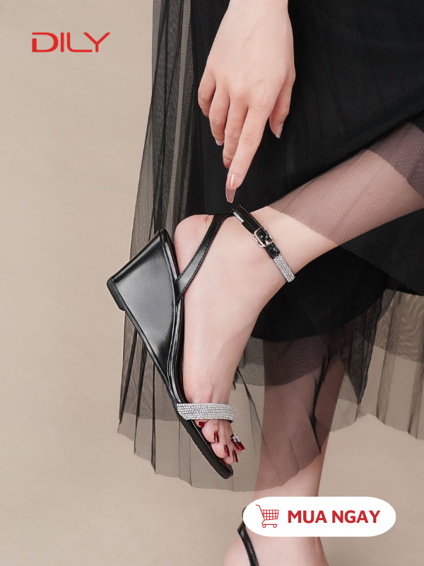 Sandal đế xuồng quai ngang đính đá sang trọng AA0482 - DILY