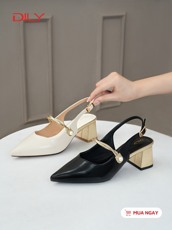 Giày cao gót slingback phối quai ngang sang trọng DL0618 - DILY