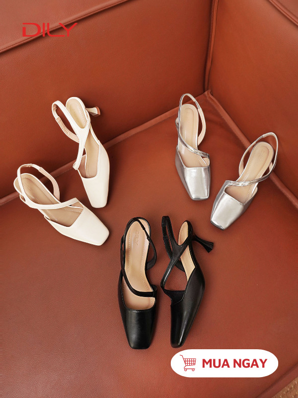 Slingback mũi vuông quai chéo thời trang DL0558 - DILY