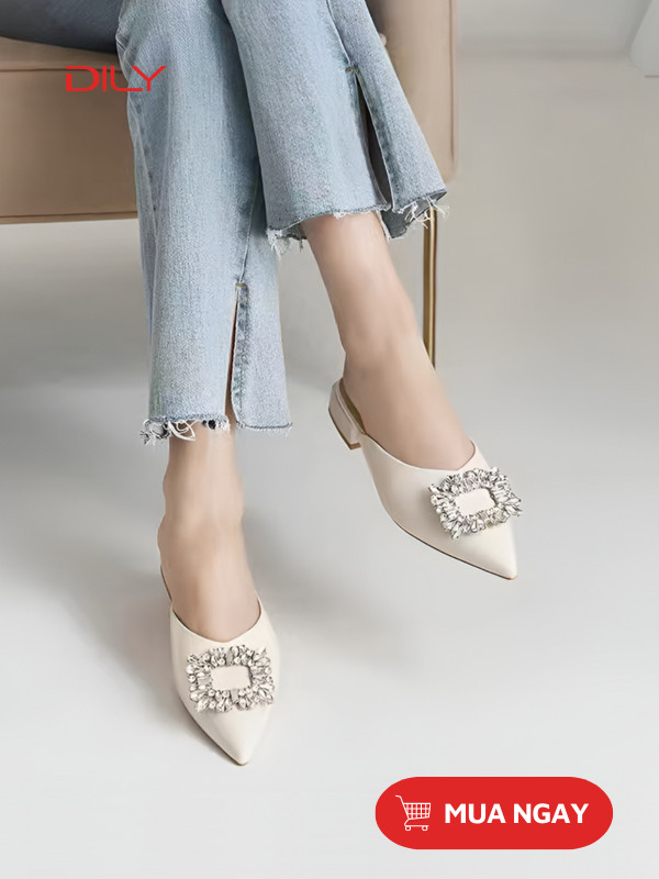 Guốc mules đính tag đá vuông lấp lánh AA0400 - DILY