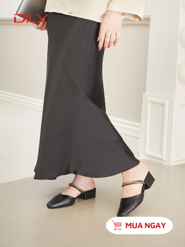 Giày mules mũi vuông phối quai xích sang trọng DL0539 - DILY