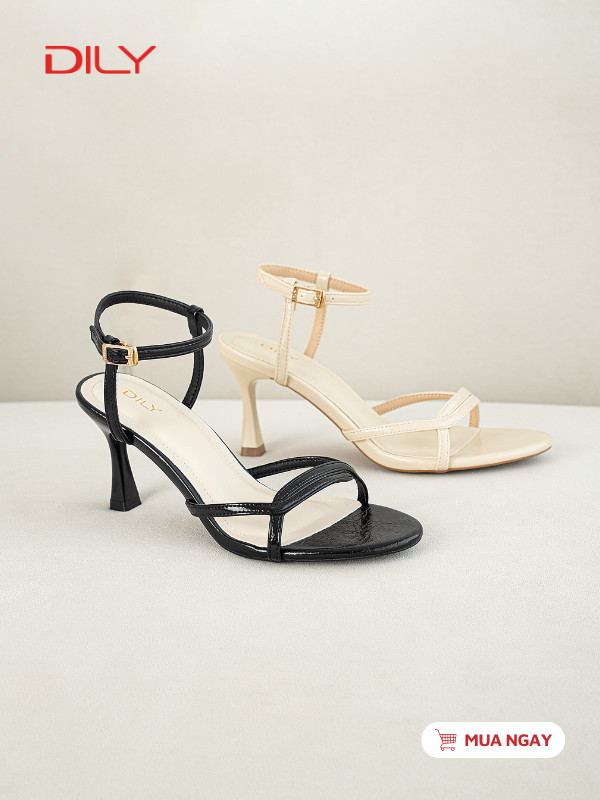 Sandal cao gót quai mảnh da vân cao cấp DL0650 - DILY