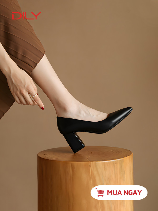 Giày bít mũi nhọn gót vuông basic AA0265 - DILY