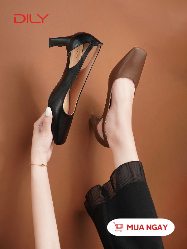 Giày cao gót nữ thiết kế cut-out gót vuông sang trọng cao 6cm AA0457 - DILY