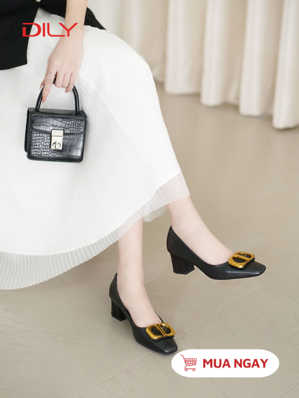 Giày cao gót đế vuông phối khóa bản to thanh lịch AA0484 - DILY