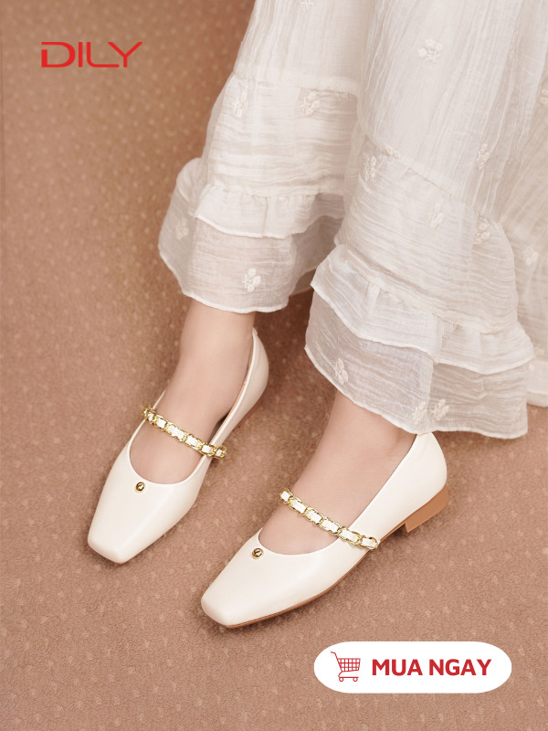 Giày búp bê mũi vuông quai phối xích sang trọng DL0559 - DILY