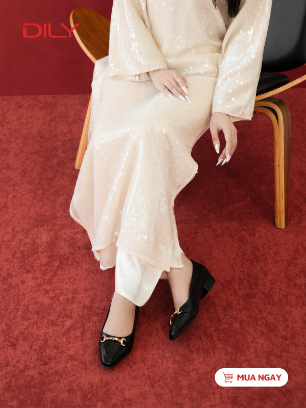 Giày búp bê mũi nhọn phối khóa kim loại sang trọng AA0463 - DILY