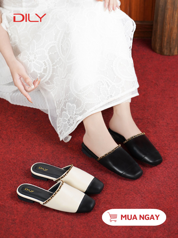 Mules mũi vuông phối quai xích thời thượng AA0483 - DILY