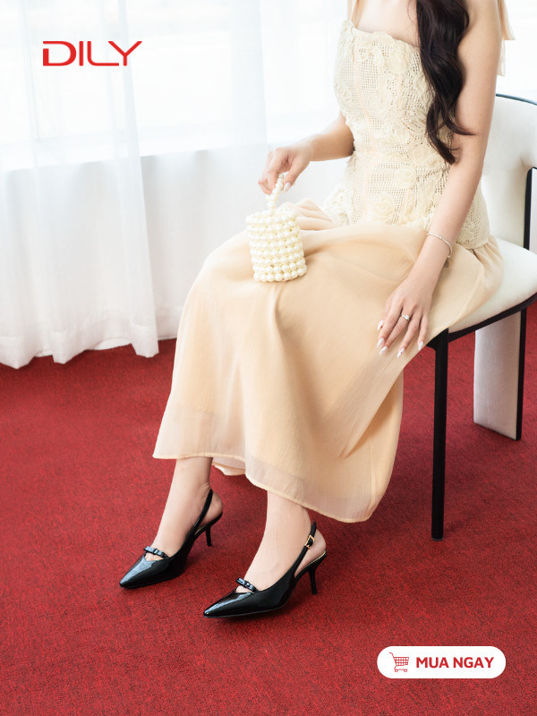 Giày slingback mũi nhọn phối nơ sang trọng DL0645 - DILY