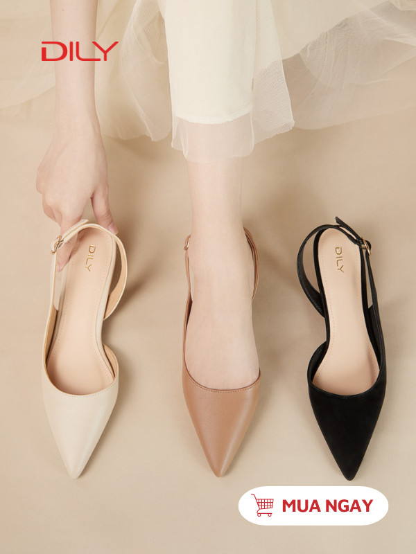Giày búp bê slingback mũi nhọn siêu tôn chân AA0439 - DILY