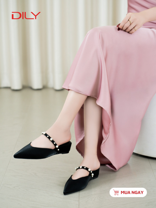 Guốc mũi nhọn quai phối ngọc trai trẻ trung DL0617 - DILY