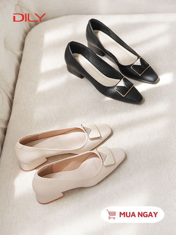 Giày cao gót đế vuông phối khóa sang trọng DL0555 - DILY