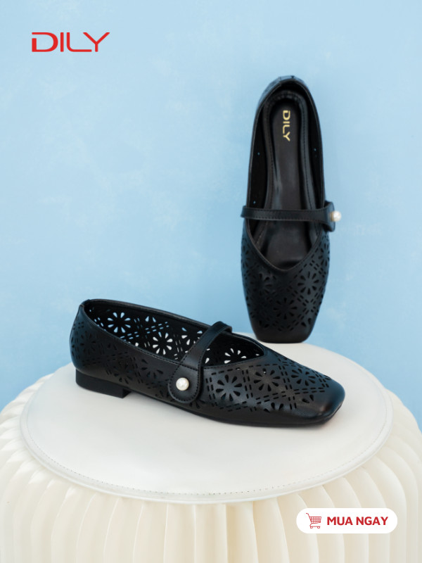 Giày búp bê mũi vuông nền da họa tiết cao cấp DL0627 - DILY