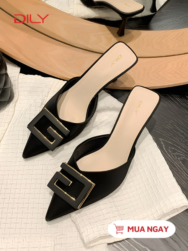 Guốc mũi nhọn phối khóa chữ G sang trọng AA0353 - DILY