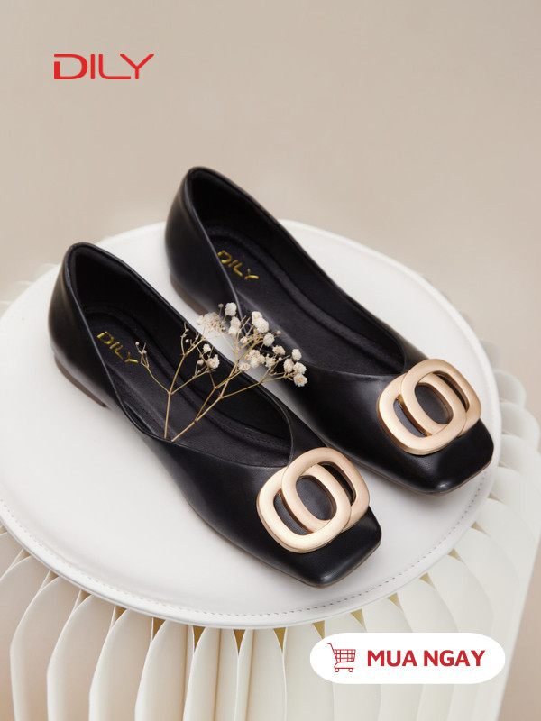 Giày búp bê mũi vuông phối khóa tròn trang nhã AA0434 - DILY