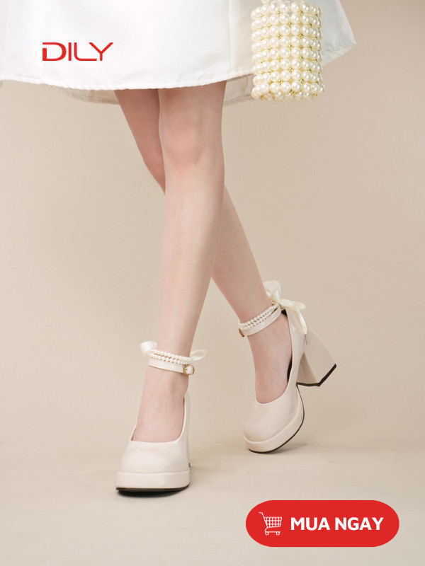 Giày Mary Jane quai ngọc trai + buộc nơ điệu đà AG0126 - DILY
