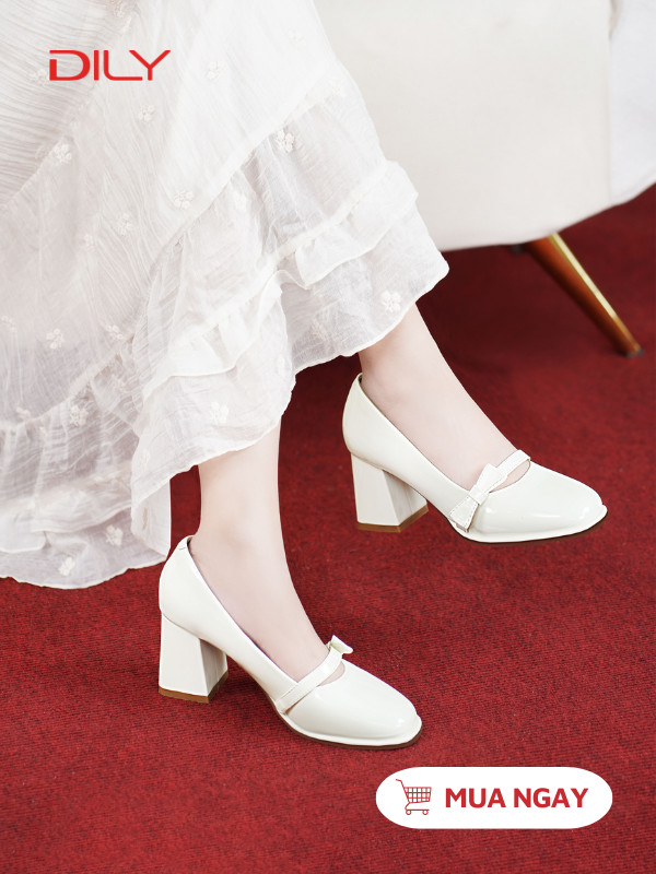 Giày cao gót đế vuông, quai gắn nơ trẻ trung DL0567 - DILY