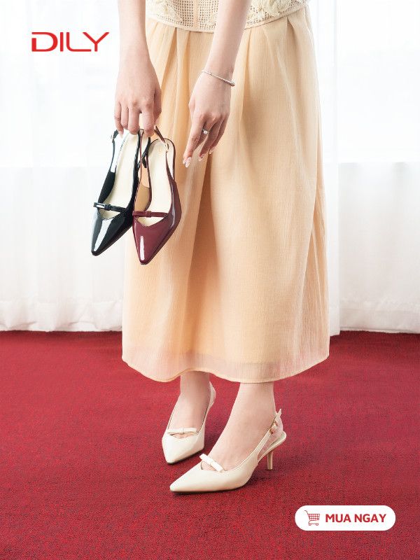Giày slingback mũi nhọn phối nơ sang trọng DL0645 - DILY