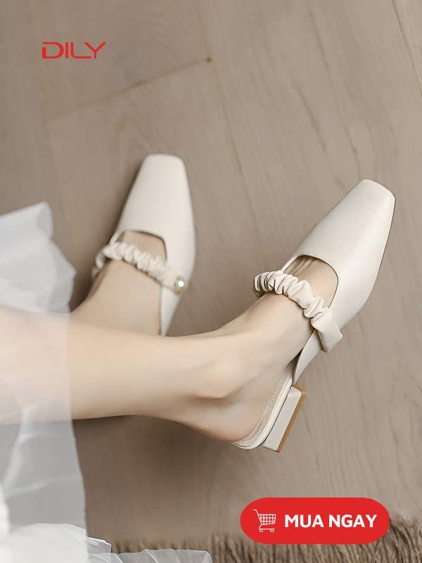 Guốc mules quai nhún đính hạt tiểu thư AA0383 - DILY