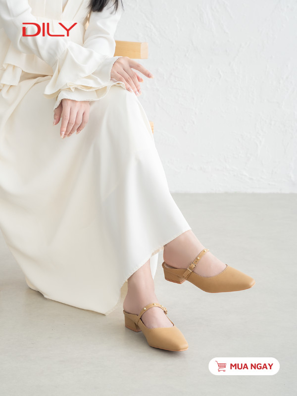 Mules mũi vuông phối quai đính đá thanh lịch DL0588 - DILY