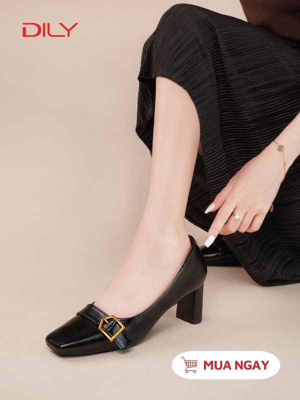 Giày cao gót mũi vuông gắn chi tiết khóa thanh lịch AA0458 - DILY