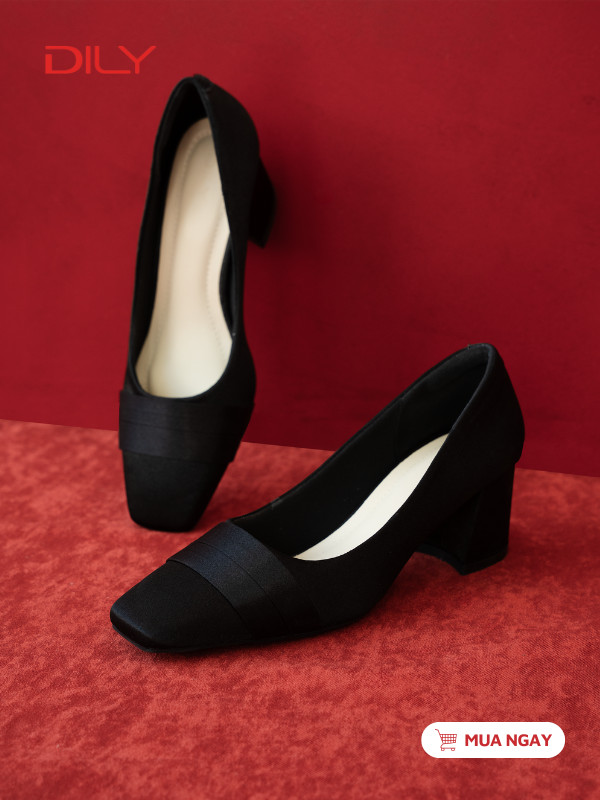 Giày cao gót mũi vuông vải satin thời thượng DL0625 - DILY