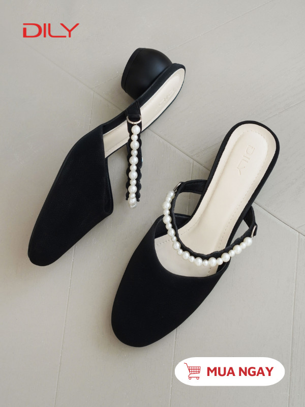 Guốc sục mũi tròn quai đính ngọc trai trẻ trung DL0564 - DILY