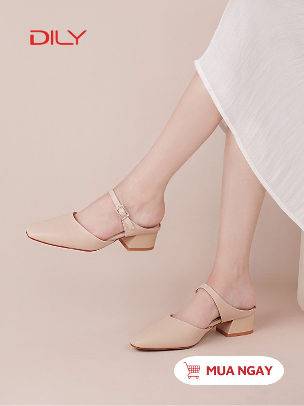 Mules gót vuông thiết kế quai gắn khóa sang trọng AA0499 - DILY