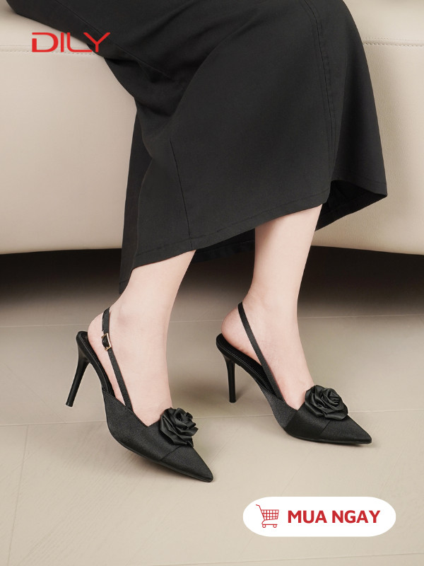 Giày slingback cao gót đính hoa thời thượng DL0524 - DILY