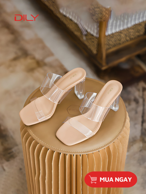 Dép guốc gót vuông, quai ngang trong suốt sang trọng AA0396 - DILY