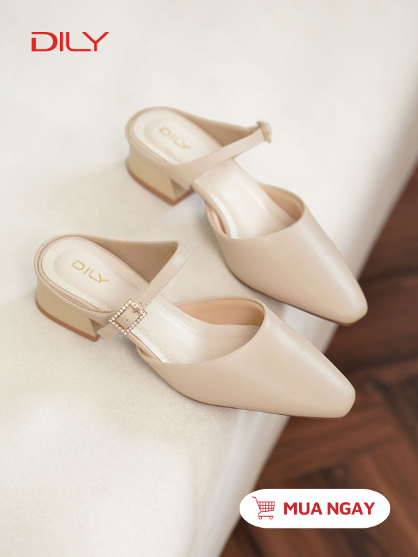 Guốc sục mũi vuông quai phối khóa đính đá sang trọng AA0499 - DILY