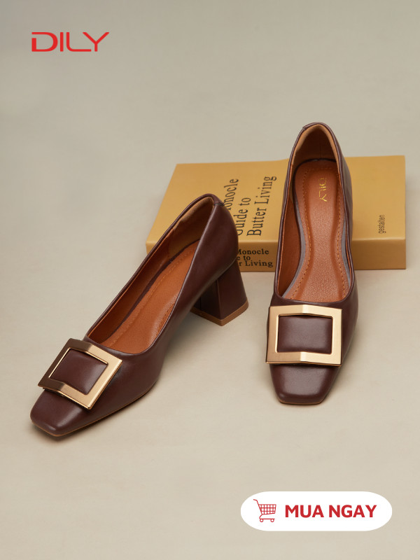 Giày cao gót đế vuông phối khóa kim loại sang trọng AA0407 - DILY