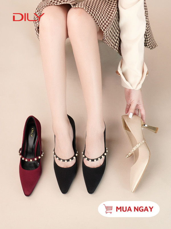 Thiết kế giày mũi nhọn kèm quai eo đính ngọc trai sành điệu AA0462 - DILY