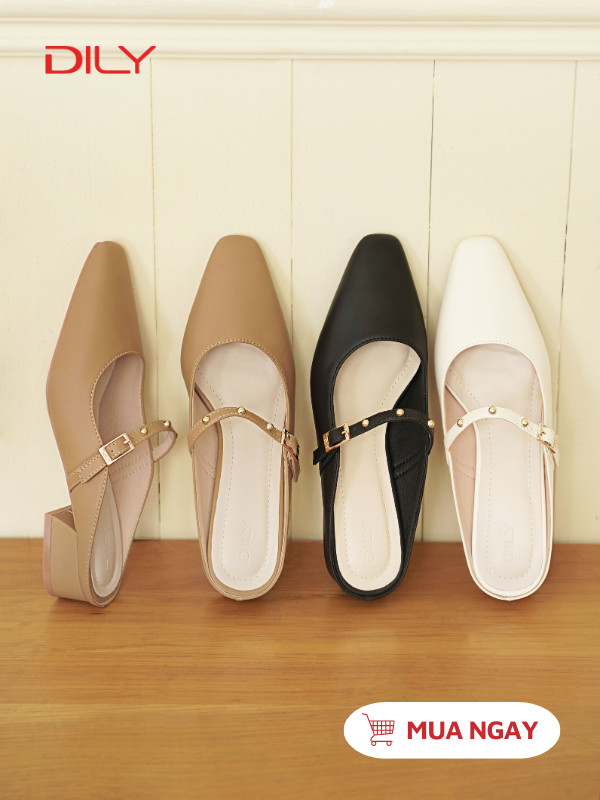 Guốc sục quai mảnh đính đá sang trọng, gót vuông cao 3cm DL0588 - DILY