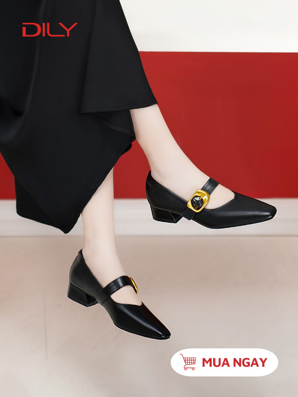 Giày cao gót đế vuông gắn khóa kim loại thanh lịch DL0562 - DILY