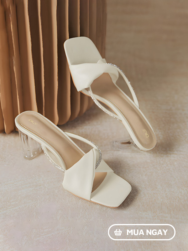 Dép guốc đế vuông trong suốt quai nơ cách điệu AA0393 - DILY