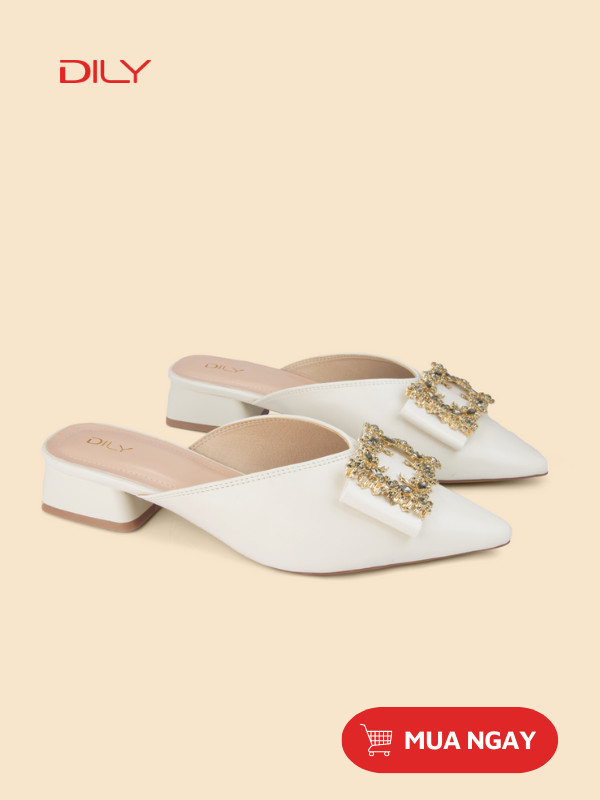 Guốc mules mũi nhọn khóa vuông đính đá sang trọng AA0403 - DILY