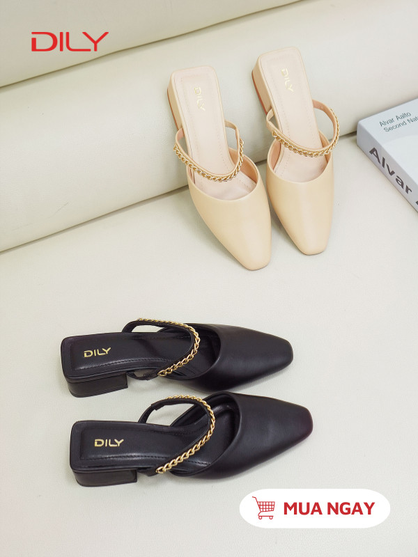 Giày mules mũi vuông phối quai xích sang trọng DL0539 - DILY