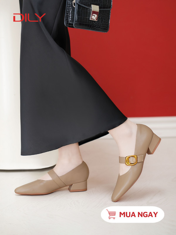 Giày cao gót đế vuông gắn khóa kim loại thanh lịch DL0562 - DILY