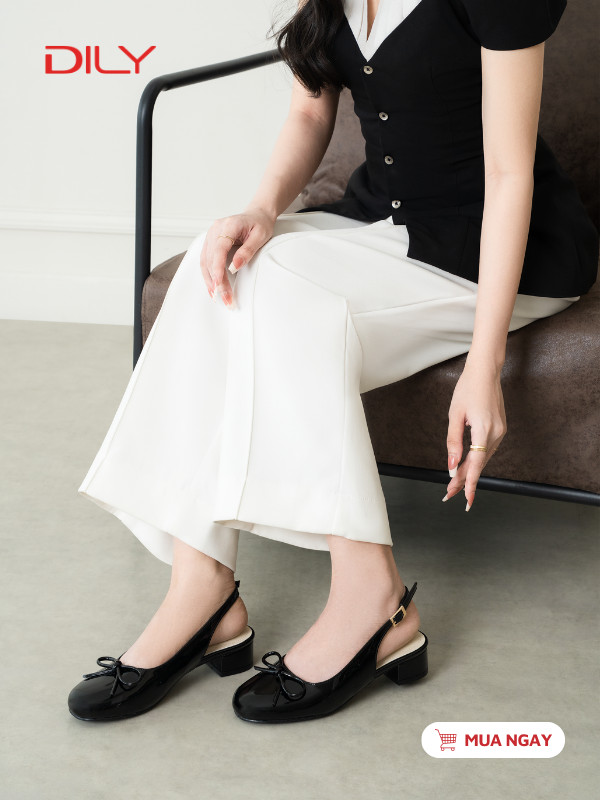 Giày slingback mũi tròn đính nơ trẻ trung DL0674 - DILY