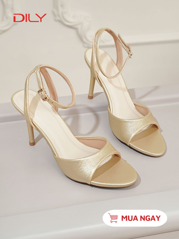 Sandal cao gót vàng kim thiết kế mũi tròn trẻ trung DL0573 - DILY