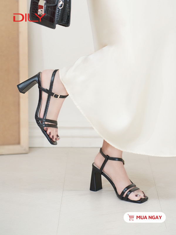 Sandal quai mảnh thanh lịch, gót vuông cao 7.5cm - DILY