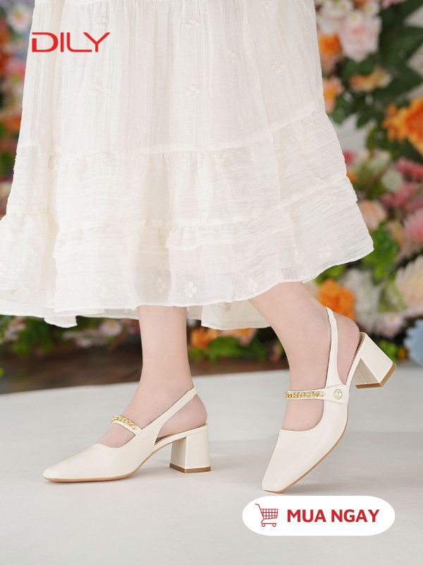 Slingback cao gót quai ngang phối xích sang trọng DL0554 - DILY