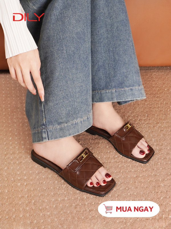 Dép bệt mũi vuông thiết kế chỉ nổi sang trọng DL0528 - DILY