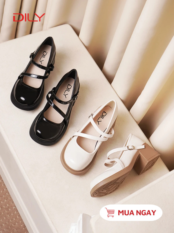 Giày Mary Jane da bóng mũi tròn quai ngang hot trend cao 5cm AG0128 - DILY