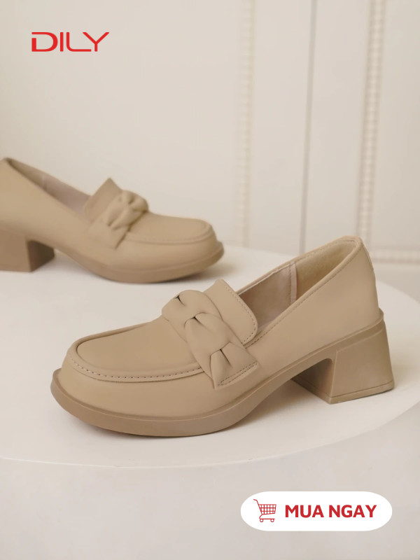 Giày Loafer quai nhún xinh xắn, gót vuông chắc chân cao 5cm AG0144 - DILY