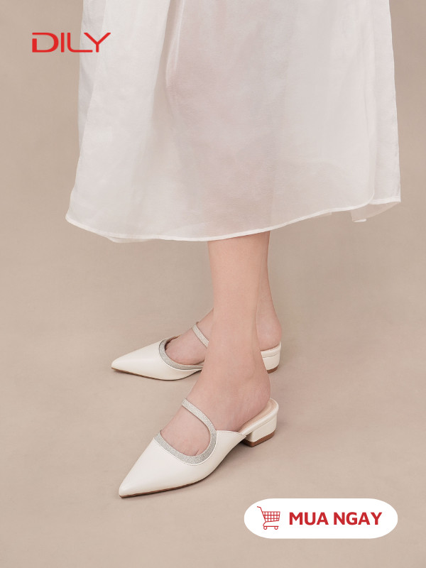 Guốc sục mũi nhọn tôn chân, quai kim tuyến sang trọng cao 2.5cm AA0490 - DILY