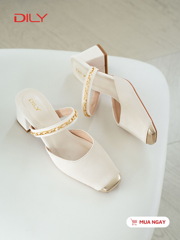 Guốc sục mũi vuông phối da, quai xích sang trọng DL0623 - DILY