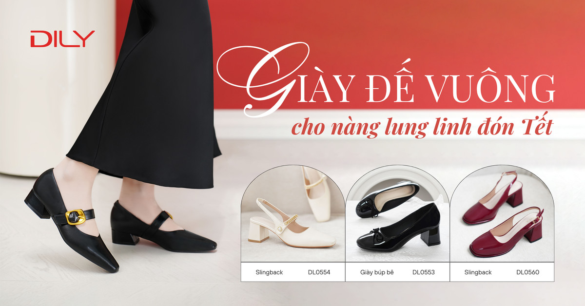 7 mẫu giày cao gót đế vuông thanh lịch cho nàng lung linh đón Tết