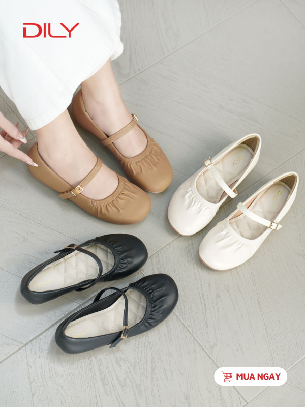 Giày búp bê mũi tròn phối chun êm chân DL0596 - DILY